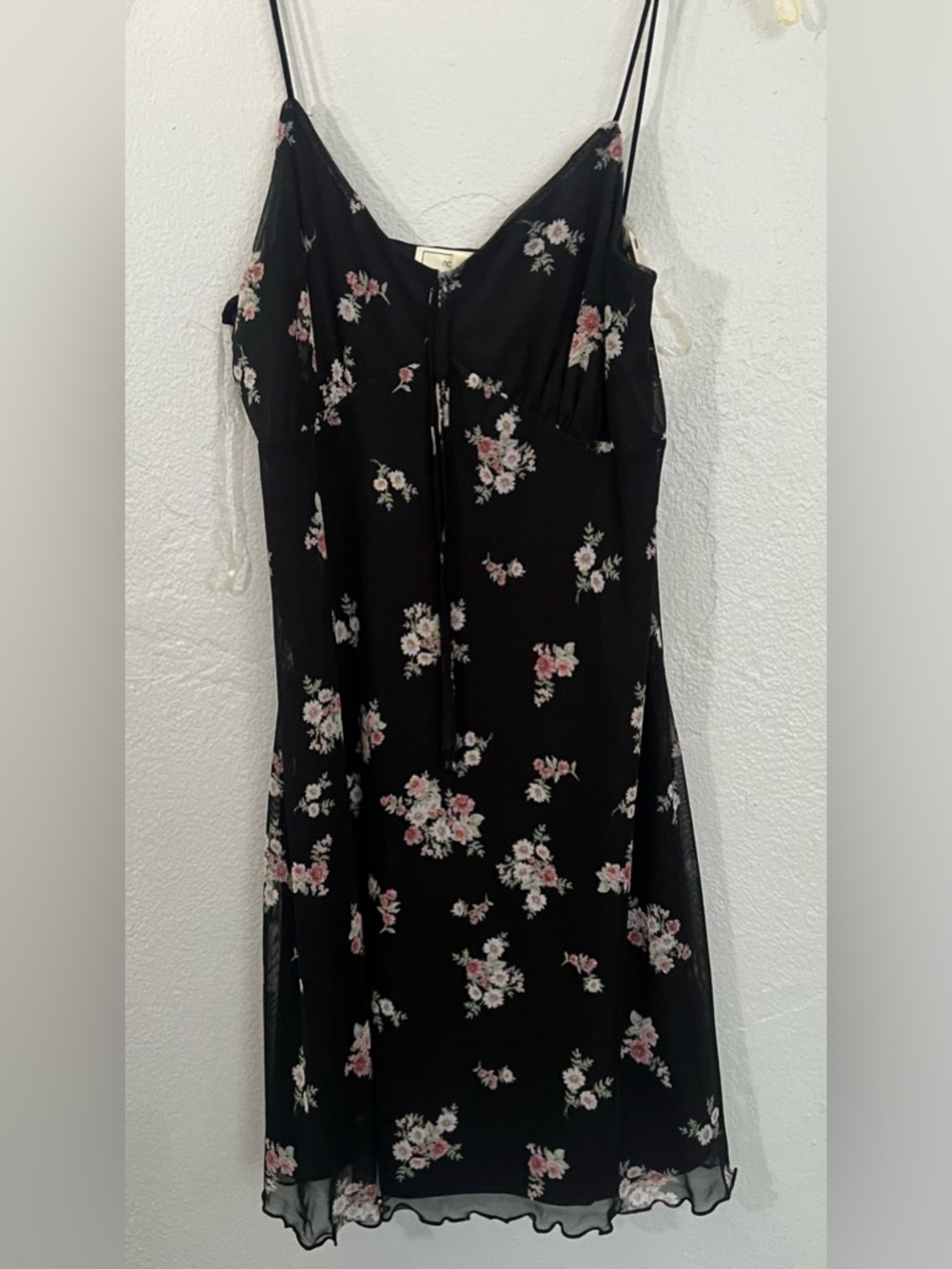 Black Floral Slip Dress with Pink Accents
